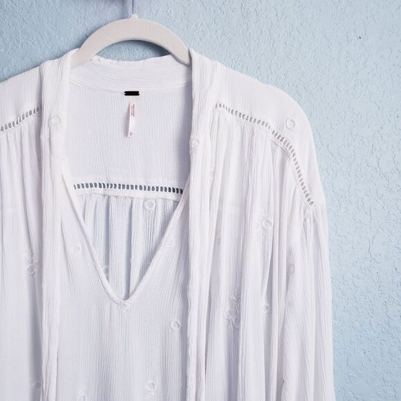 Free People White Wishful Moments Embroidered Long Sleeve Blouse - Picture 4 of 10